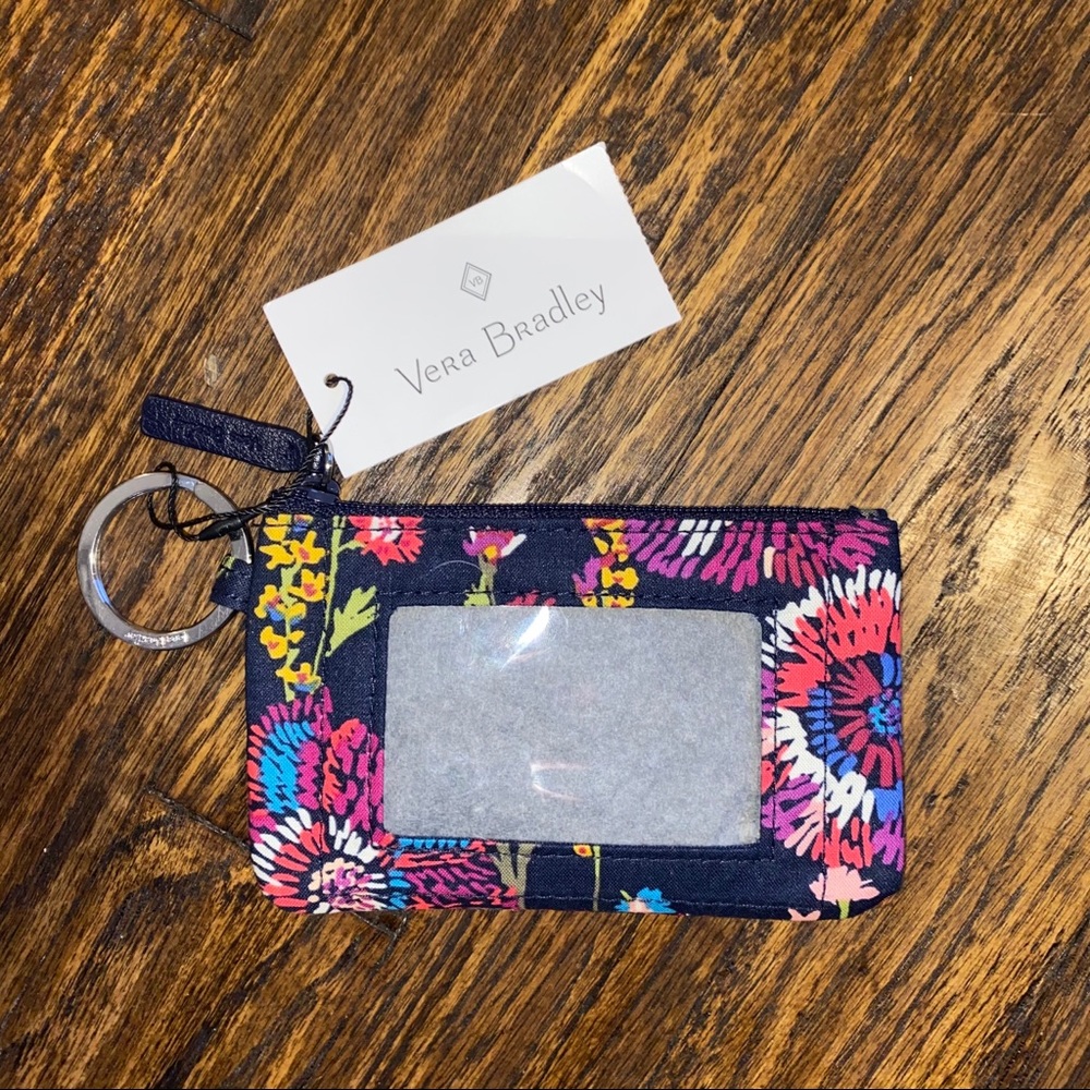 💐Vera Bradley Navy/Floral Zip ID Case Keyring